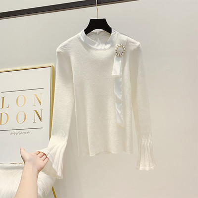 Νέο μοντέλο γυναικείο πουλόβερ με  πέρλες και μανίκι λωτού σε τέσσερα χρώματα