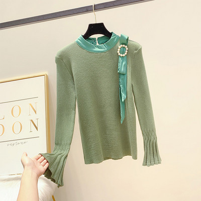 Νέο μοντέλο γυναικείο πουλόβερ με  πέρλες και μανίκι λωτού σε τέσσερα χρώματα