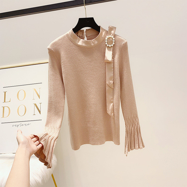 Νέο μοντέλο γυναικείο πουλόβερ με  πέρλες και μανίκι λωτού σε τέσσερα χρώματα
