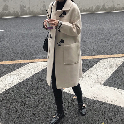 Дълго пролетно-есенно палто в сив и бежов цвят 