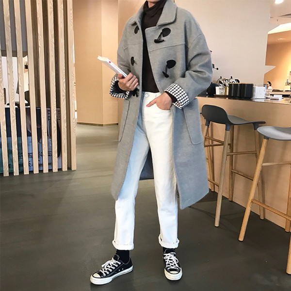 Дълго пролетно-есенно палто в сив и бежов цвят 