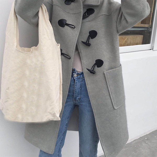 Дълго пролетно-есенно палто в сив и бежов цвят 