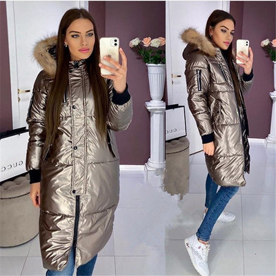 Guler lung de damă elegant cu glugă și puf în patru culori