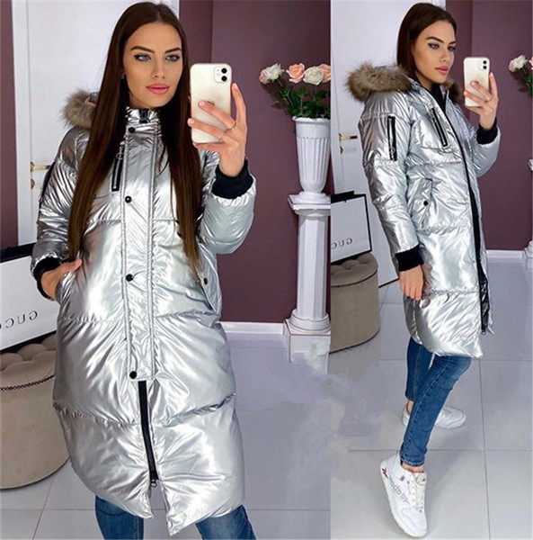 Guler lung de damă elegant cu glugă și puf în patru culori