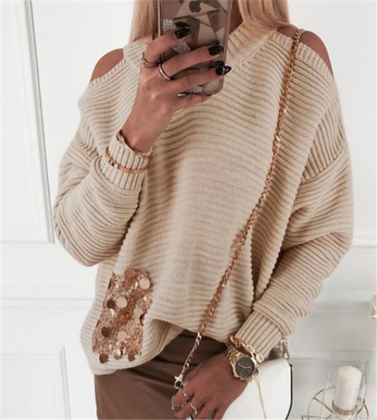 Pulover casual dama cu umerii goi si paiete in trei culori