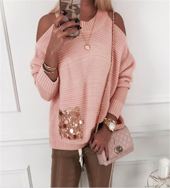 Pulover casual dama cu umerii goi si paiete in trei culori