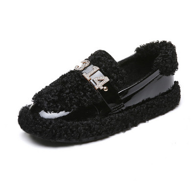 Pantofi moderni de iarna de dama cu puf si element metalic de culoare