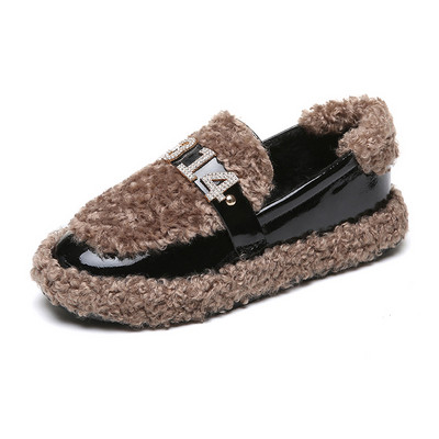 Pantofi moderni de iarna de dama cu puf si element metalic de culoare