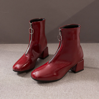 Stílusos női csizma eko bőrből, vastag sarkú fekete és piros színben