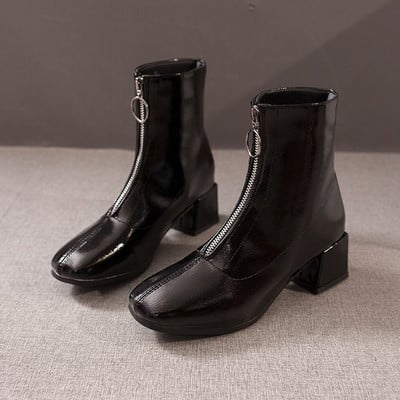 Stílusos női csizma eko bőrből, vastag sarkú fekete és piros színben