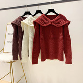 Γυναικείο πουλόβερ με κολάρο σε τρία χρώματα