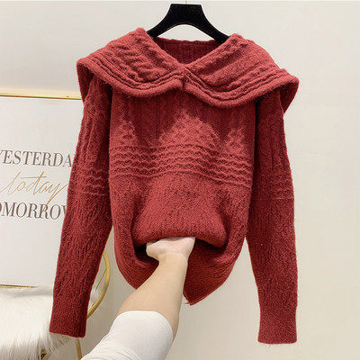 Γυναικείο πουλόβερ με κολάρο σε τρία χρώματα