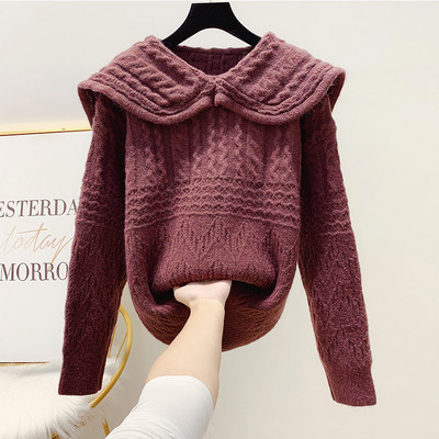 Γυναικείο πουλόβερ με κολάρο σε τρία χρώματα