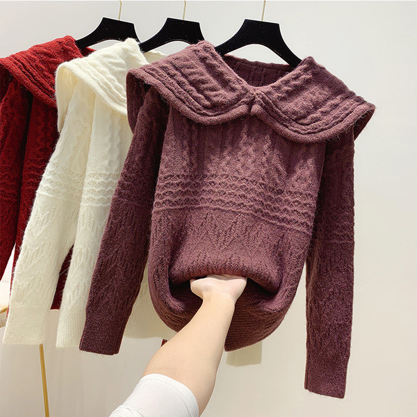 Γυναικείο πουλόβερ με κολάρο σε τρία χρώματα