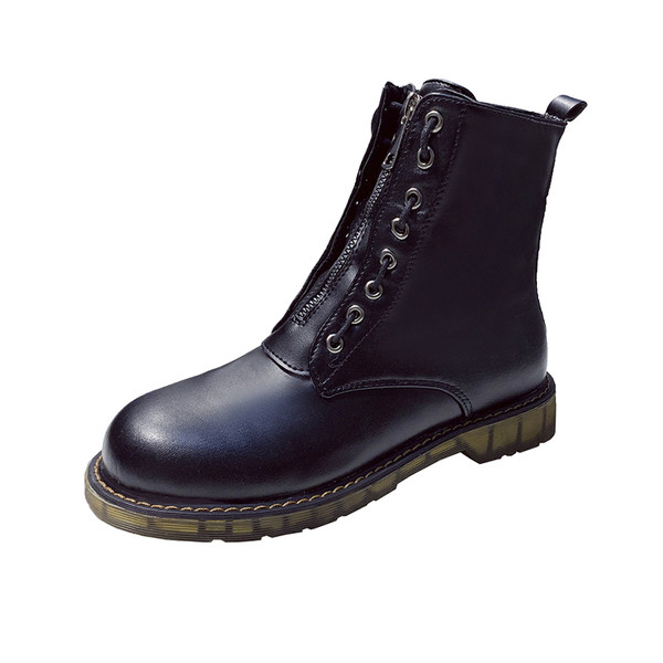 Női alkalmi bőrcsizma fekete fűzővel