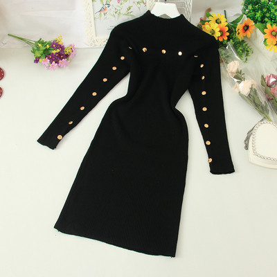 Rochie casual de dama cu guler inalt si elemente metalice in cinci culori