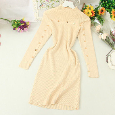 Rochie casual de dama cu guler inalt si elemente metalice in cinci culori