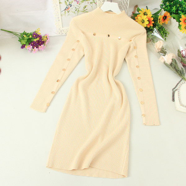 Rochie casual de dama cu guler inalt si elemente metalice in cinci culori