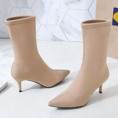 Cizme de dama stilate model ascutit in negru si bej