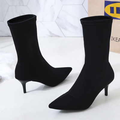 Cizme de dama stilate model ascutit in negru si bej