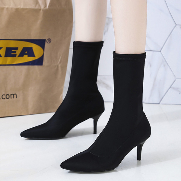 Cizme de dama stilate model ascutit in negru si bej