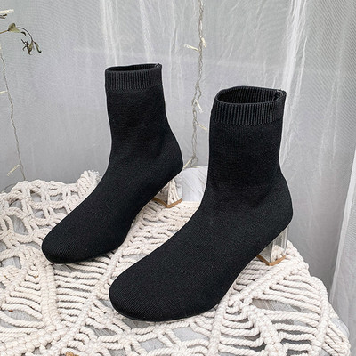 Cizme de damă elegante din piele intoarsa cu toc gros - in doua culori