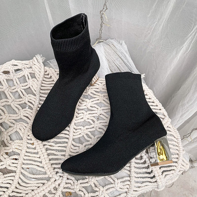 Cizme de damă elegante din piele intoarsa cu toc gros - in doua culori