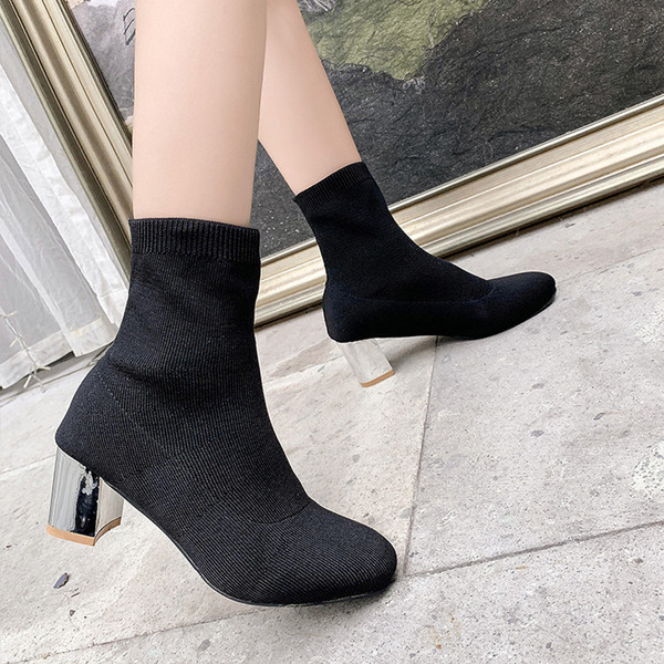 Cizme de damă elegante din piele intoarsa cu toc gros - in doua culori