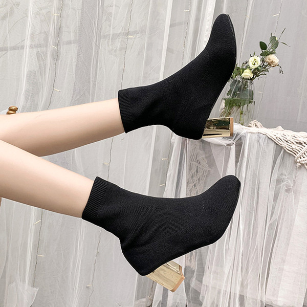 Cizme de damă elegante din piele intoarsa cu toc gros - in doua culori