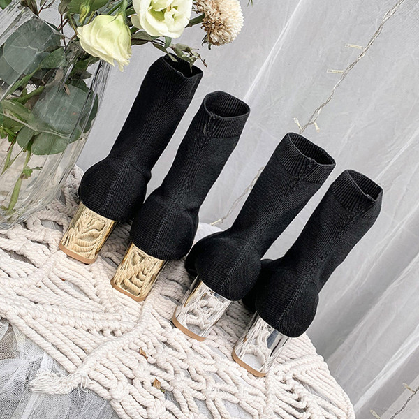 Cizme de damă elegante din piele intoarsa cu toc gros - in doua culori