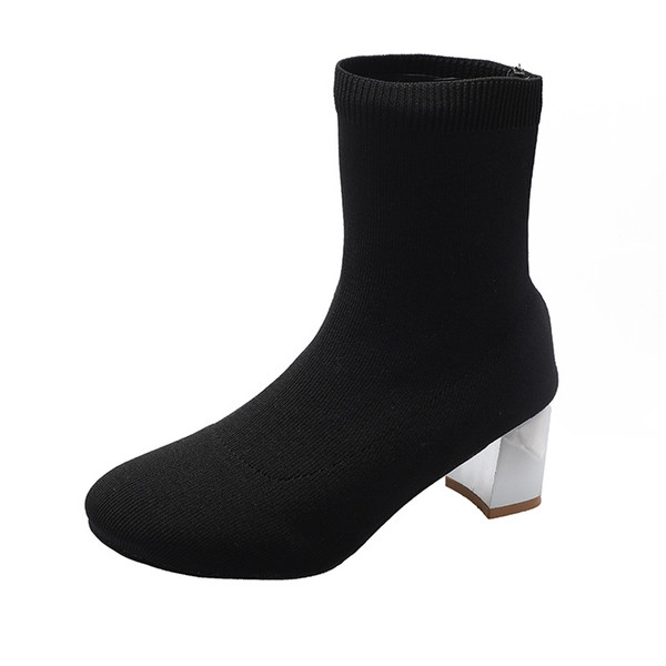 Cizme de damă elegante din piele intoarsa cu toc gros - in doua culori