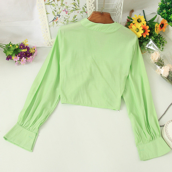 Cămașă scurtă de damă elegantă, cu decolteu spitz și mâneci lungi în mai multe culori