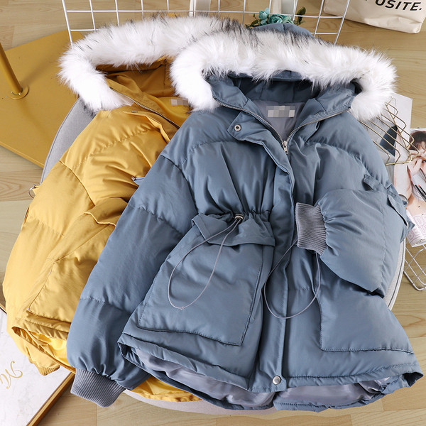 Geaca dama casual model asimetric cu gluga si puf in mai multe culori