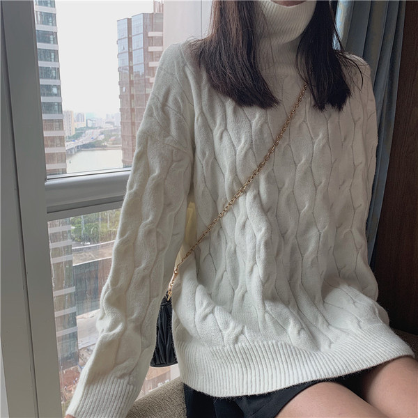 Pulover lung și gros cu guler polo în mai multe culori