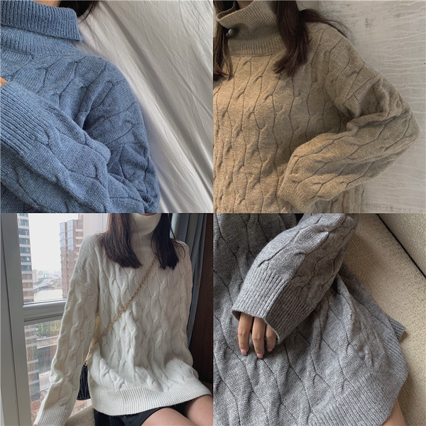 Pulover lung și gros cu guler polo în mai multe culori