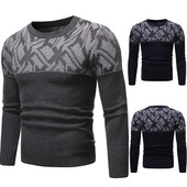 Pulover pentru bărbați cu decolteu rotund în albastru și gri