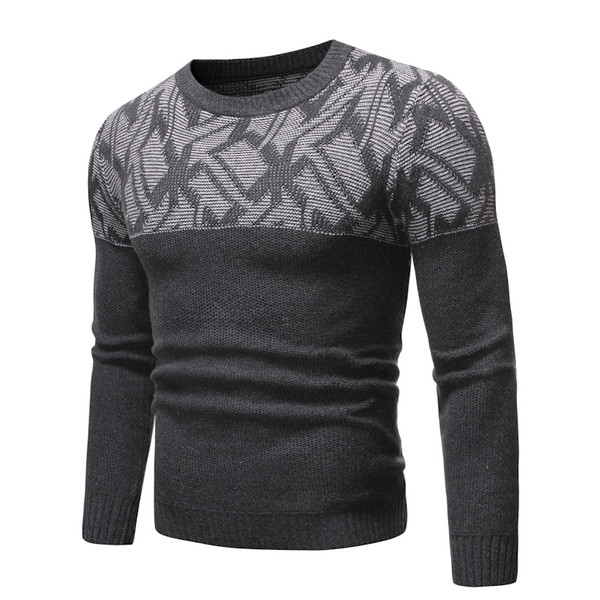 Pulover pentru bărbați cu decolteu rotund în albastru și gri