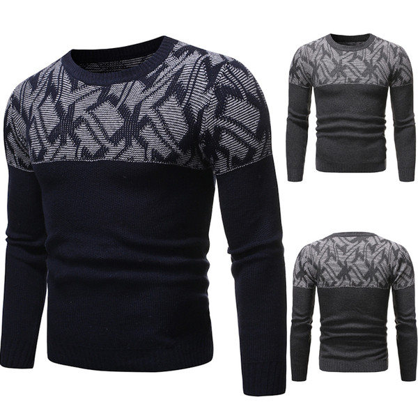 Pulover pentru bărbați cu decolteu rotund în albastru și gri