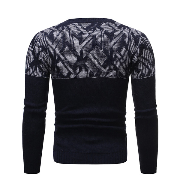 Pulover pentru bărbați cu decolteu rotund în albastru și gri