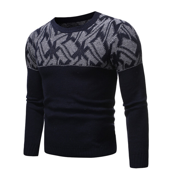 Pulover pentru bărbați cu decolteu rotund în albastru și gri
