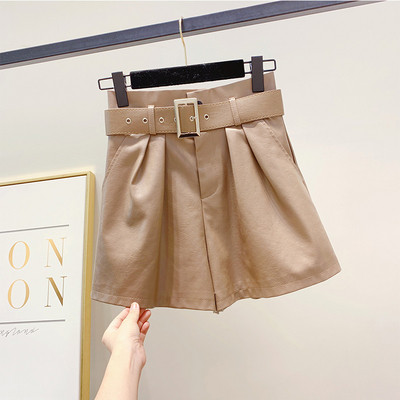 Pantaloni scurți din piele la modă cu curea în negru și maro