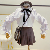 Дамска стилна риза с панделка в бял цвят