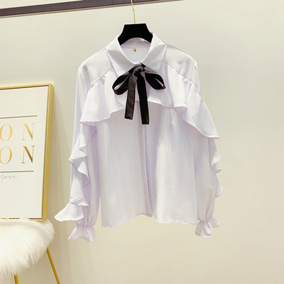 Дамска стилна риза с панделка в бял цвят
