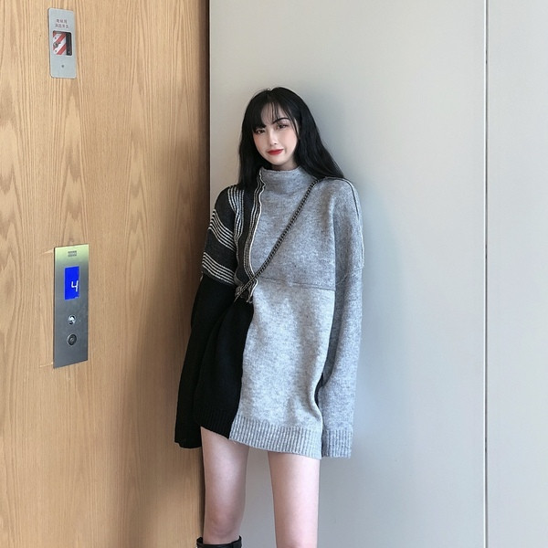 Pulover gros lung și larg cu guler polo