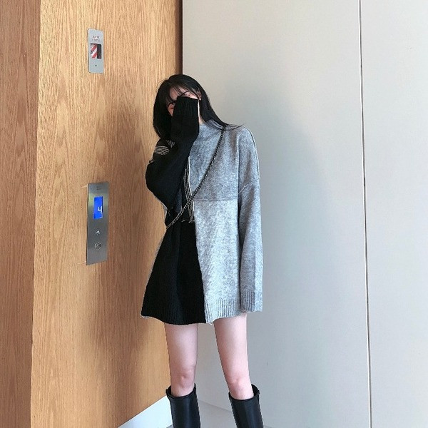 Pulover gros lung și larg cu guler polo