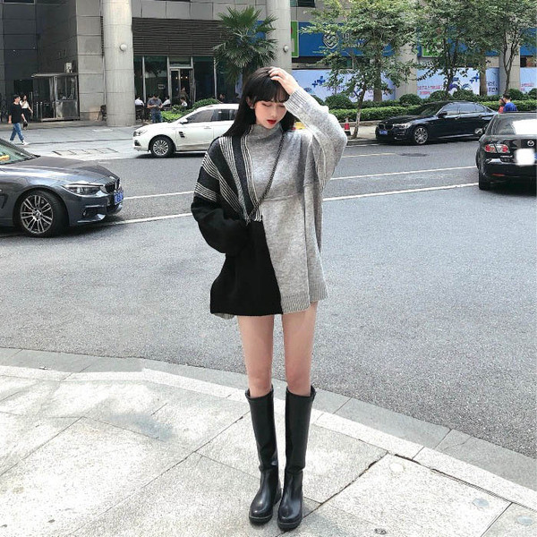 Pulover gros lung și larg cu guler polo