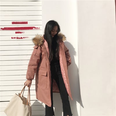 Μοντέρνο μακρύ μπουφάν σε διάφορα χρώματα με κουκούλα