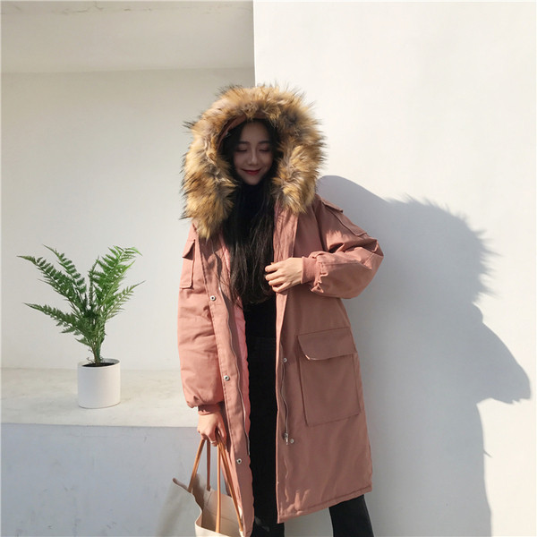 Μοντέρνο μακρύ μπουφάν σε διάφορα χρώματα με κουκούλα