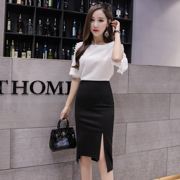 Νέο μοντέλο μοντέρνα φούστα με σχισίματα σε μαύρο χρώμα