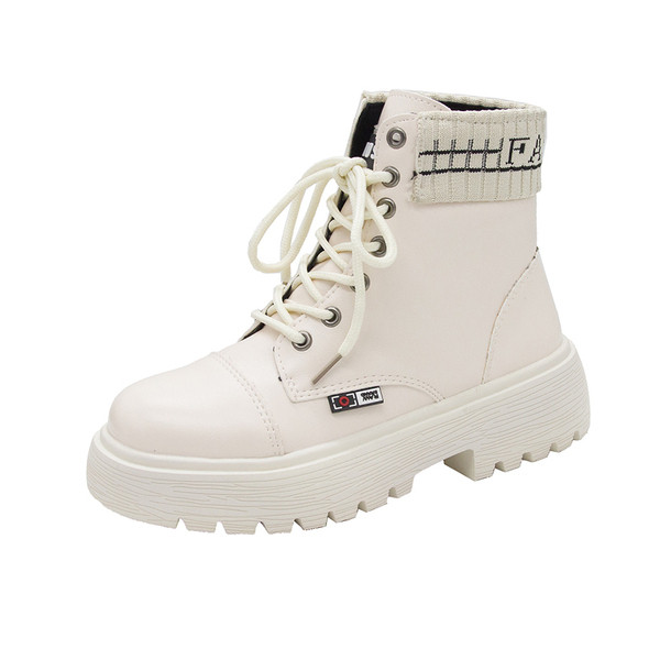 Cizme de dama din piele cu talpa aspra in alb-negru